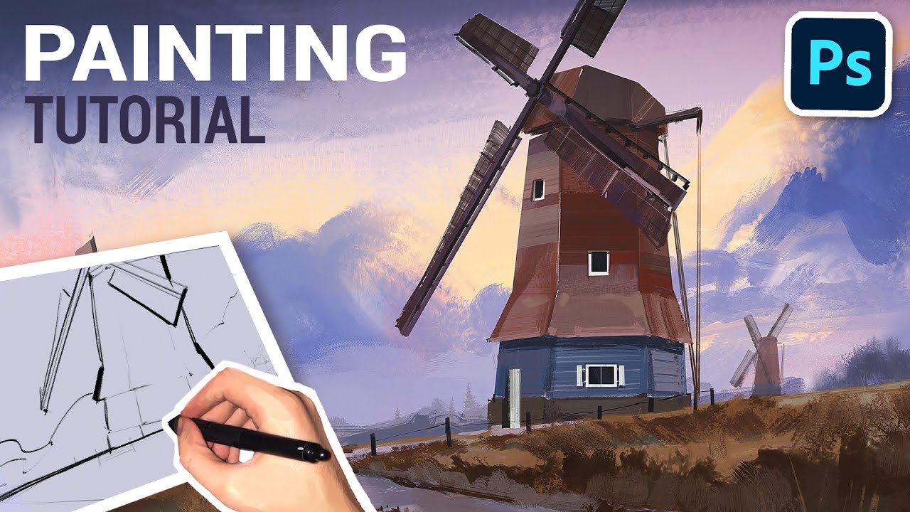 Landscape Digital Painting Process (Tutorial with Commentary) - YouTube