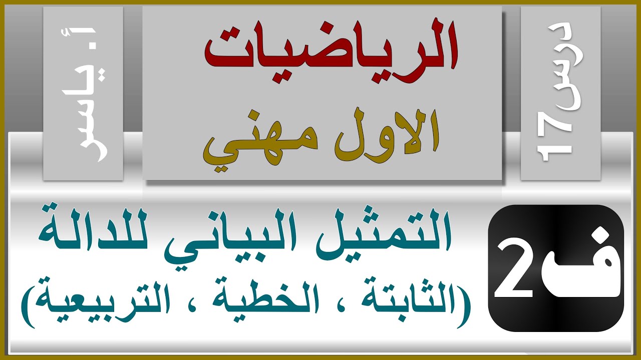 الرياضيات - الاول مهني | الفصل الثاني | درس17 | التمثيل البياني للدالة(الثابتة - الخطية - التربيعية)