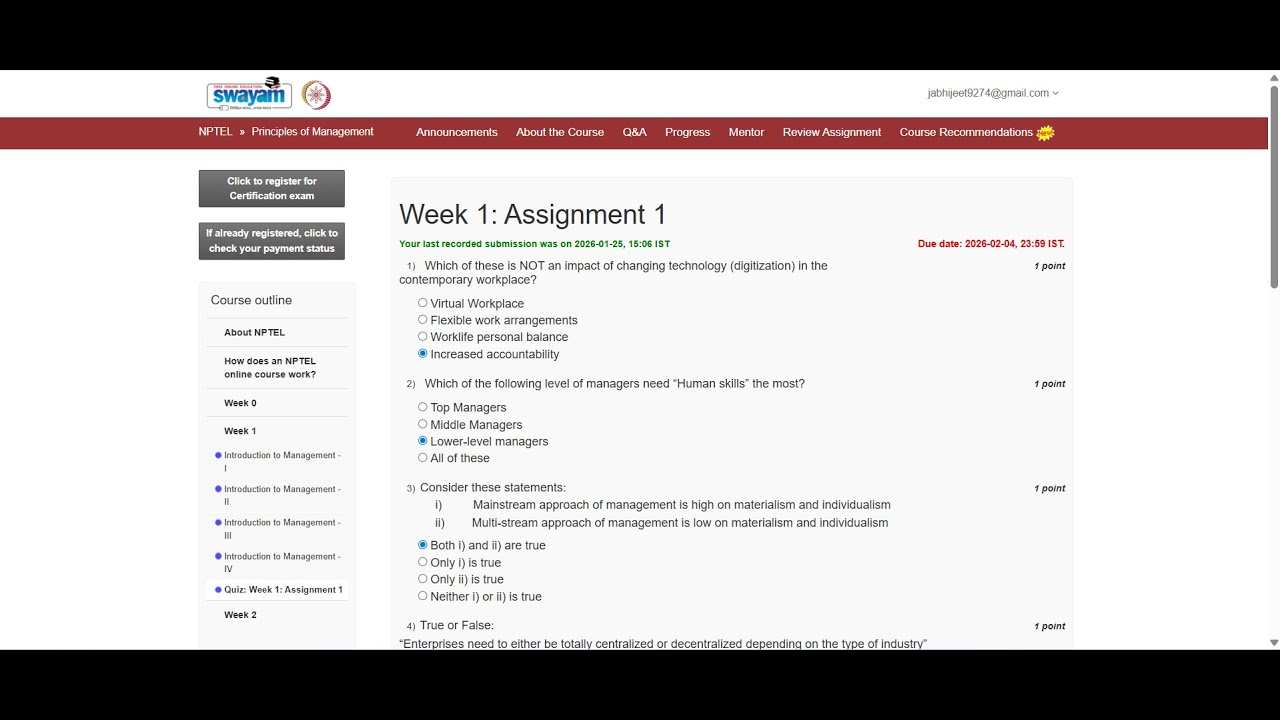 Principles of Management Week 1 | NPTEL ANSWERS 2026 | Prof. Usha Lenka 