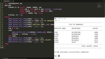 PLSQL Block to generate list of all managers with their department & salary  (Using Cursors Demo-4)