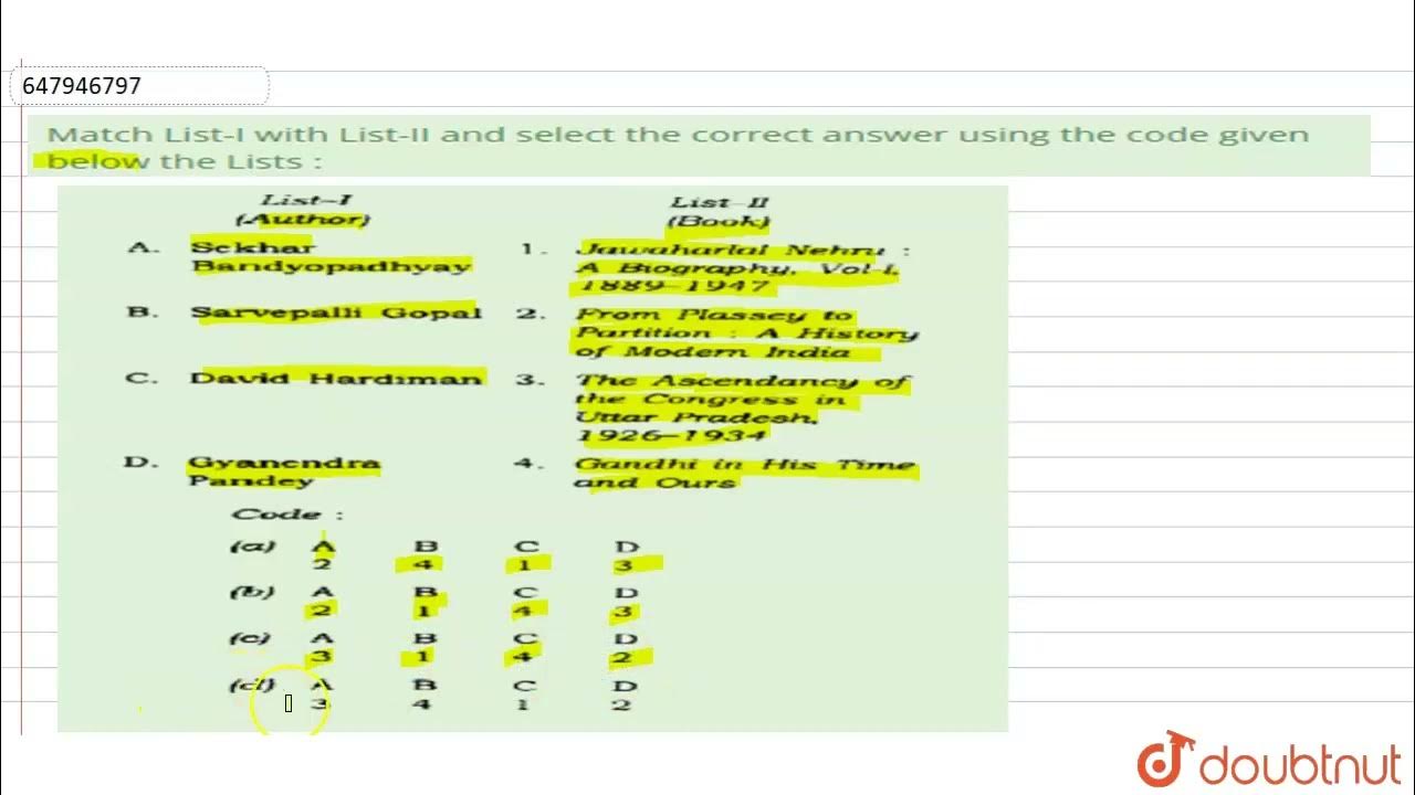 Match List-I with List-II and select the correct answer using the code ...