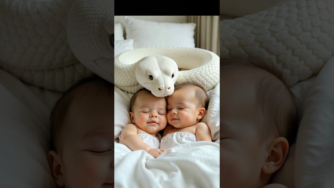 🤪 Pure White Snake Protects Two Sleeping Babies 🐍❤️ | Heartwarming Close-Up