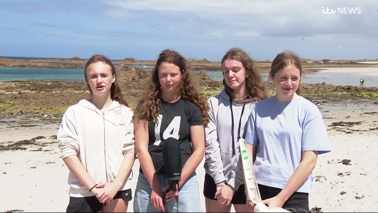 Students from the Ladies' College, Guernsey have a lesson in Cobo Bay ITV News Channel 07/07/2024