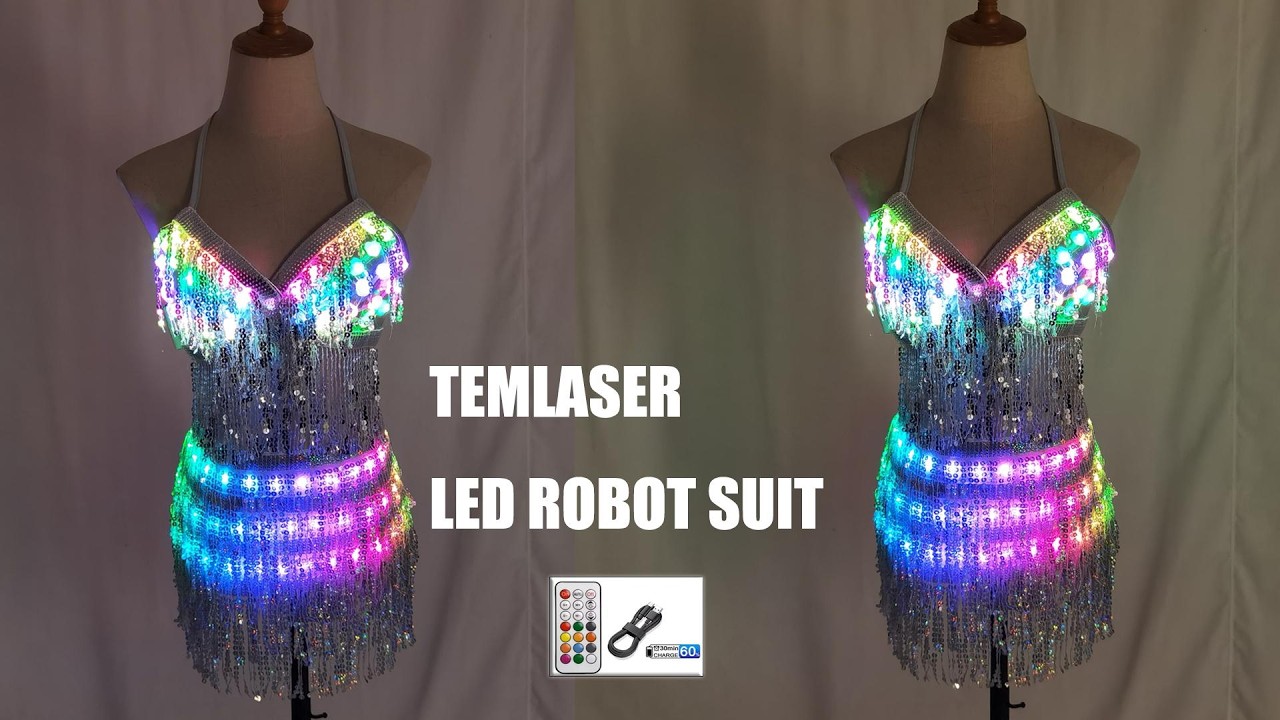 LED Glowing Sequin Tassel Dance Costume Light Up Festival Performance Outfit for Women