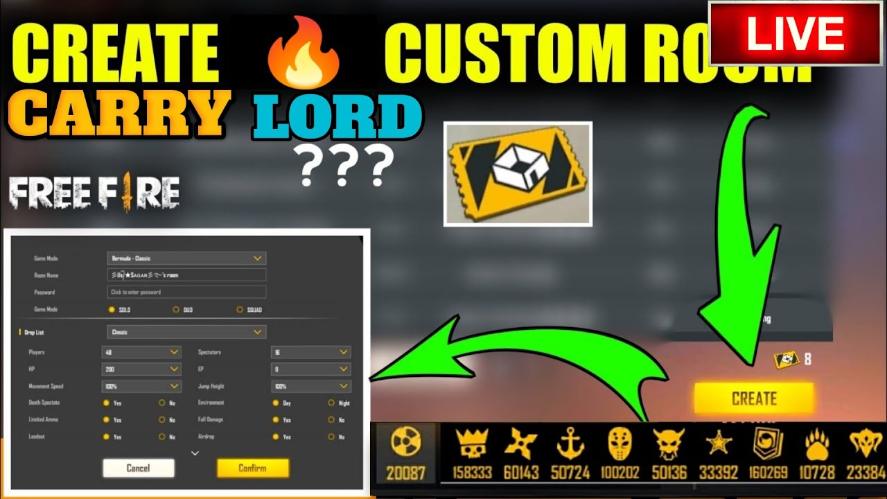 FREE FIRE LIVE CS AND CLASSIC CUSTOM ROOM GIVEAWAY IN CARRY