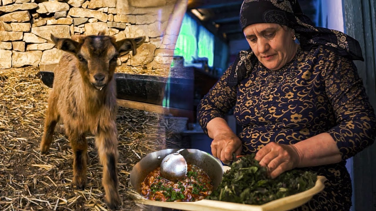 Life on the farm in CAUCASIAN VILLAGE, Russia.  Making Traditional Caucasian 100% Organic Dish. ASMR