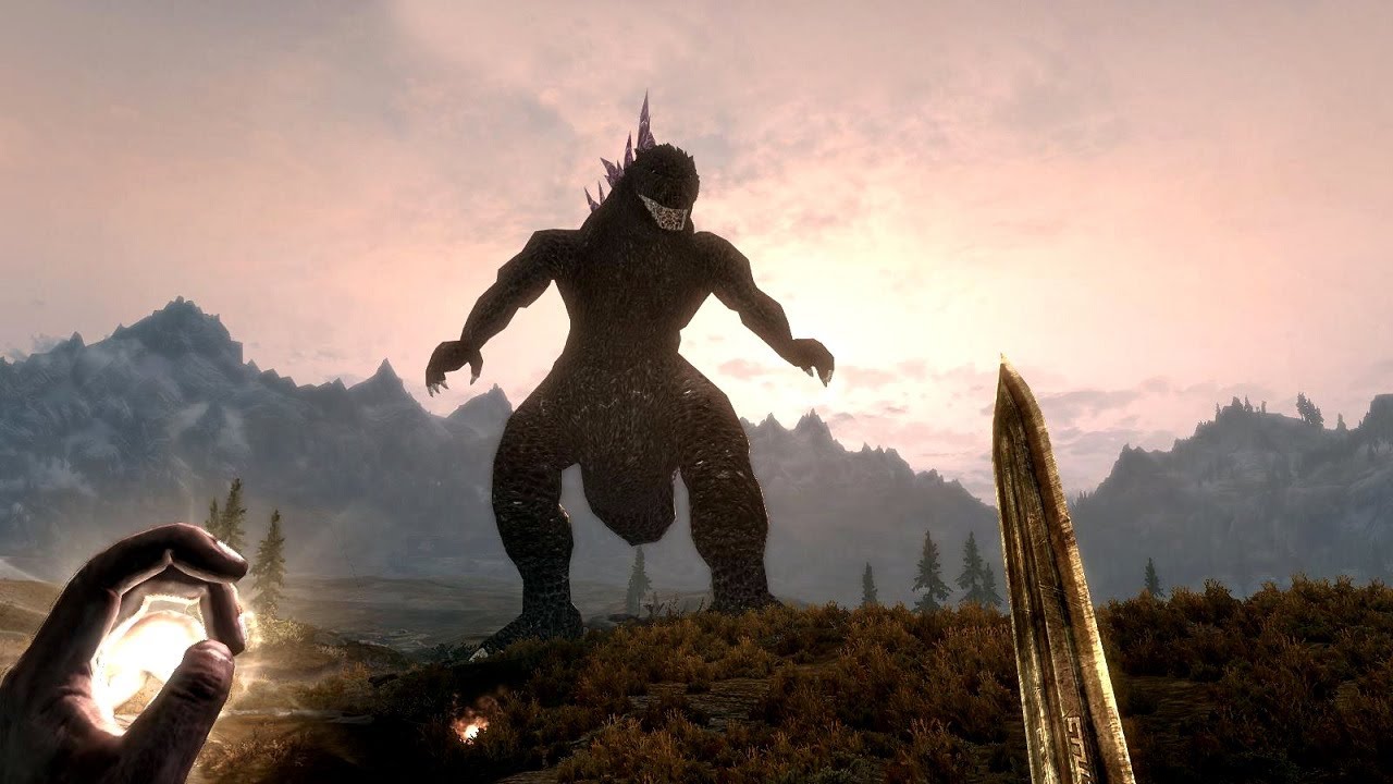 The Elder Scrolls Skyrim Godzilla Vs Mechagodzilla Mod Hd Youtube