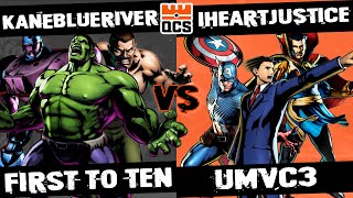 KaneBlueRiver vs IHeartJustice | First to 10 | Ultimate Marvel vs Capcom 3