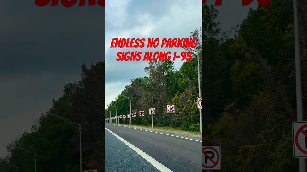 Endless no parking signs along interstate 95 road 