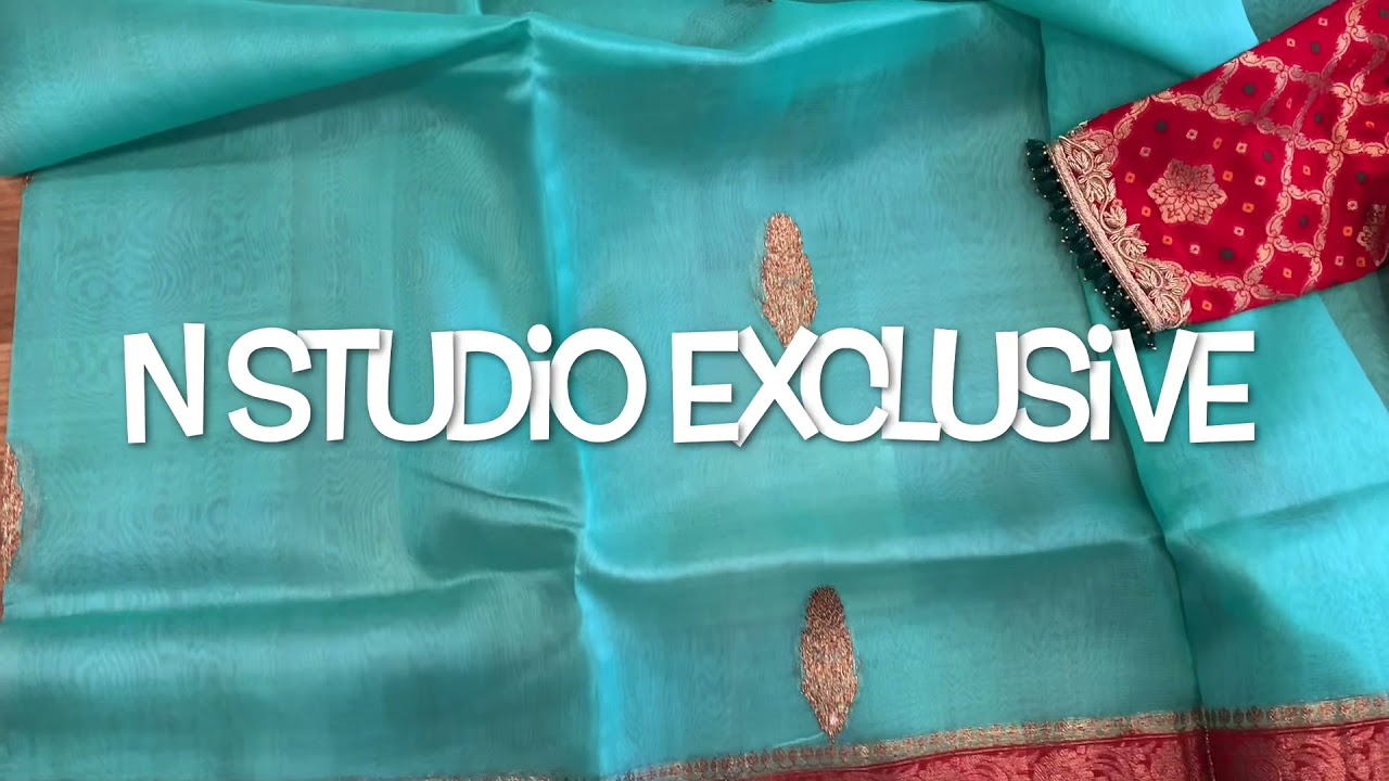 Irresistible combination sky blue and deep red banarasi Kora organza ❤️|N Studio Exclusive