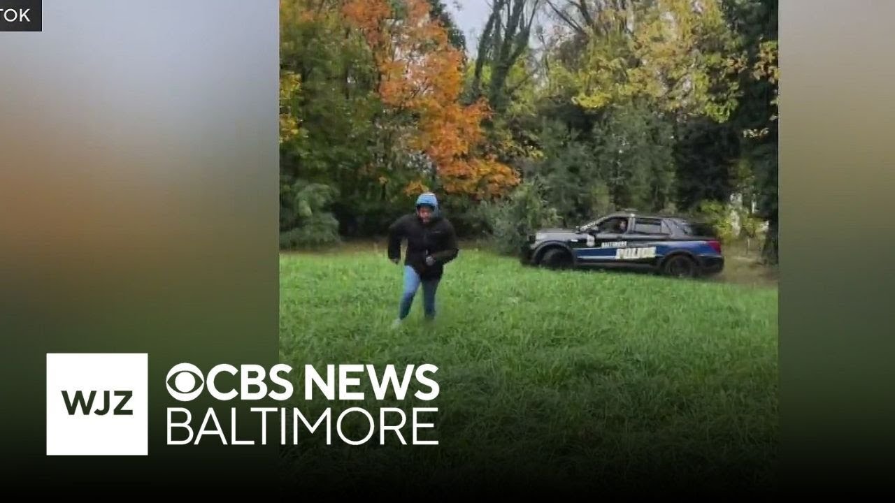 Video shows Baltimore police officer chasing person with patrol car before crashing
