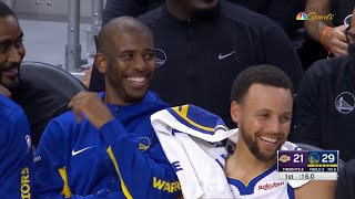 Steph Curry and Chris Paul can’t stop laughing after Kuminga passed to Steph on the bench 😂 screenshot 5