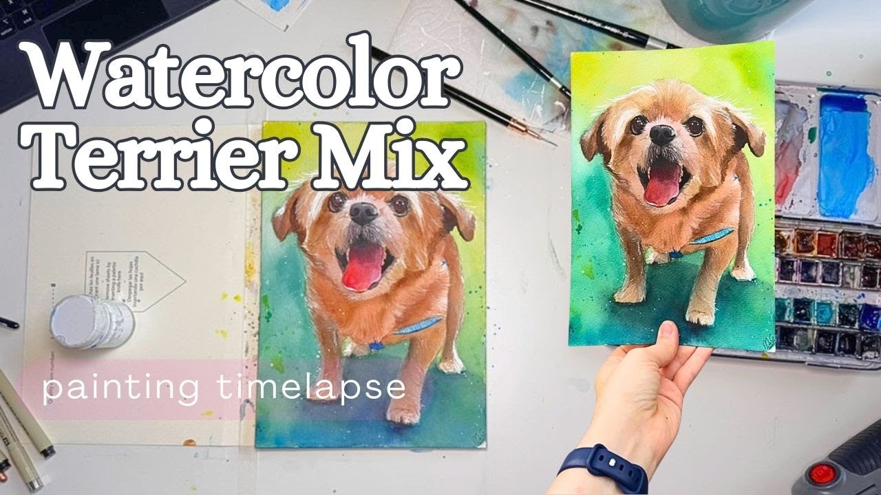 Watercolor Dog Portrait Timelapse | Painting a Scruffy Terrier Mix