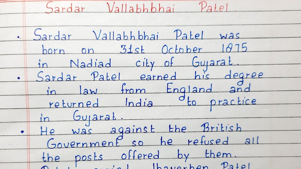 sardar vallabhbhai patel short essay in english