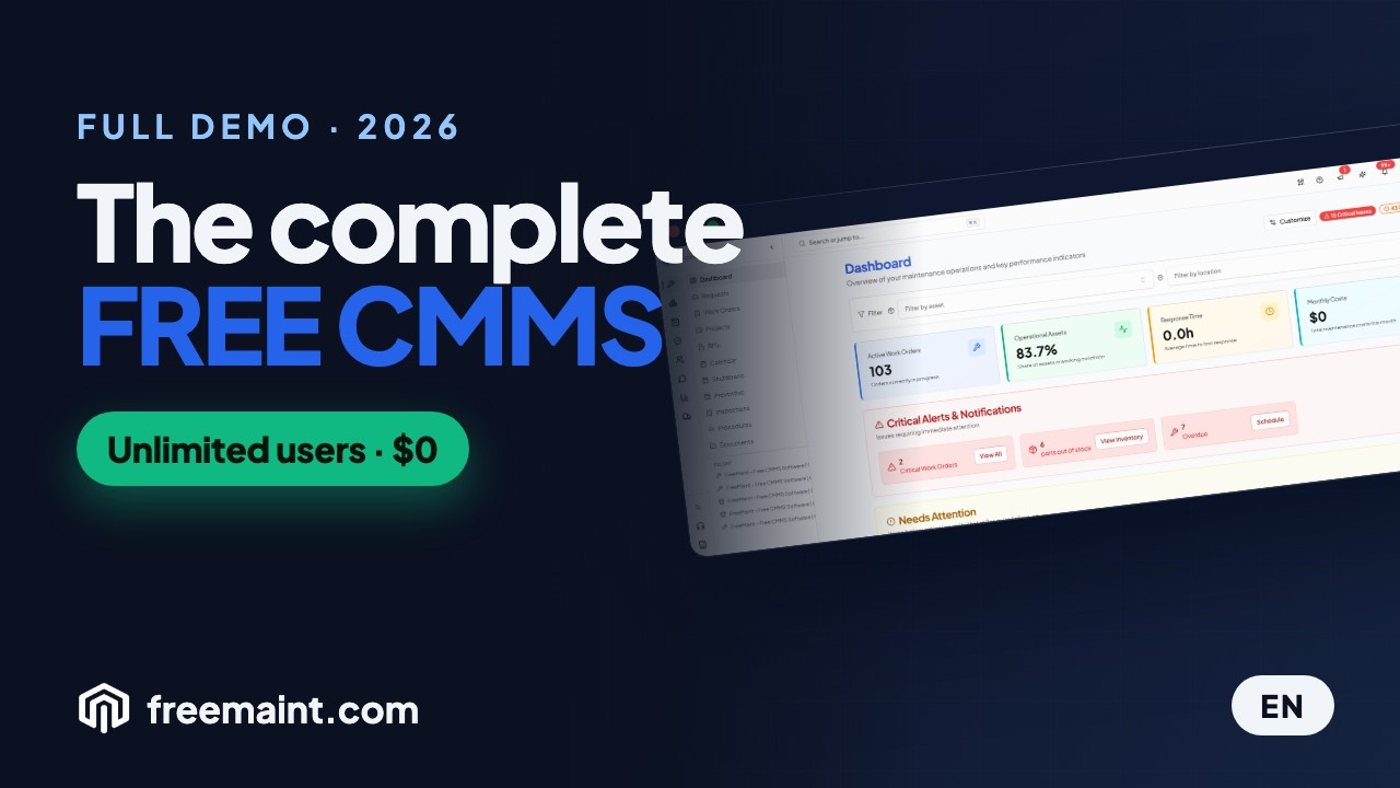 Free CMMS Software Demo 2026 — FreeMaint: Unlimited Users, Work Orders ...
