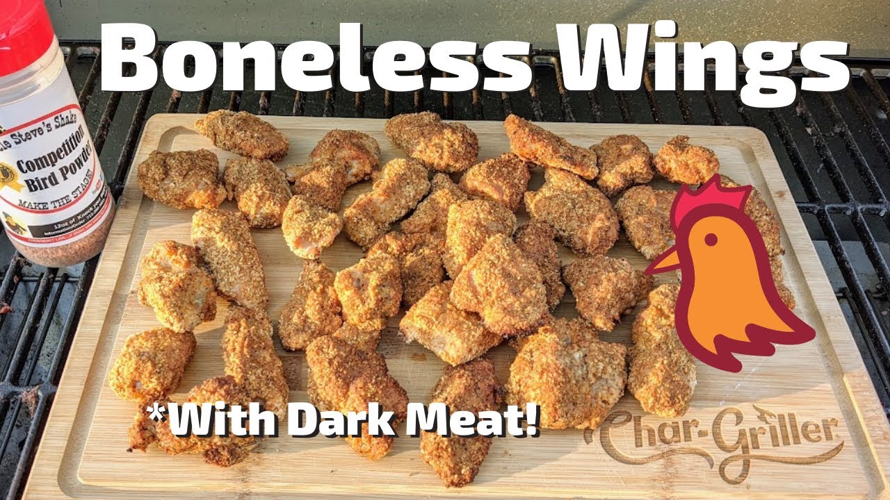 Boneless Wings made from Chicken Thighs on the CharGriller Akorn