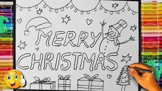 merry Christmas drawing | Christmas greeting card drawing | happy Christmas drawing