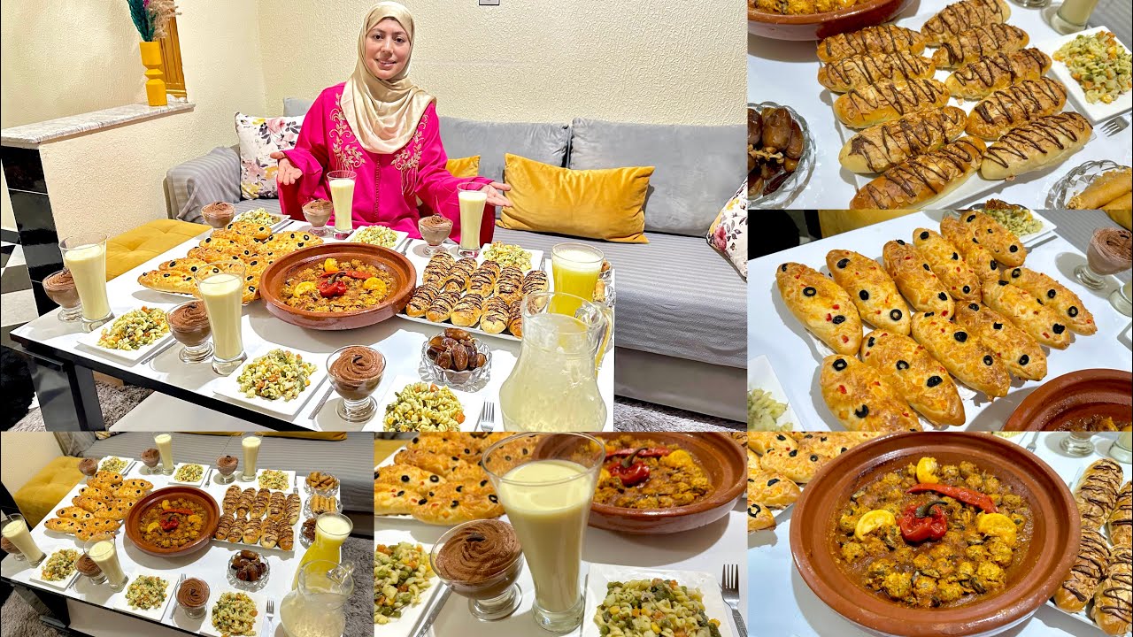 طبيلة فطور رمضان متنوعة🌙بنفس العجينة وجدت الحلو والمالح😍طاجين بالكفتة الدجاج خطير وعصير وتحلية