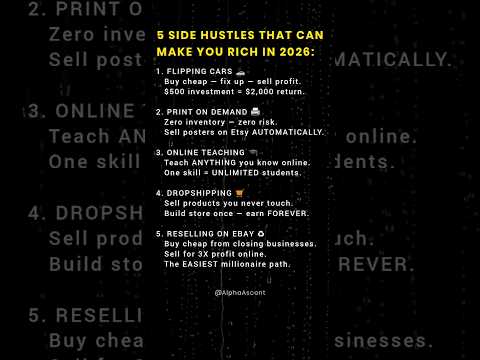 Thumbnail for 5 Side Hustles That Can Make You Rich in 2026 #sidehustle #passiveincome #makemoneyonline