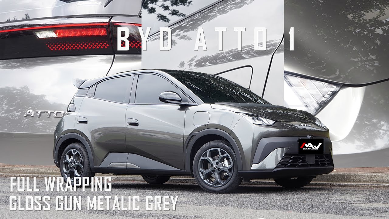 MODIFIKASI BYD ATTO 1 – WRAPPING FULL BODY GLOSS GUN METALLIC GREY | Meta Autowrap