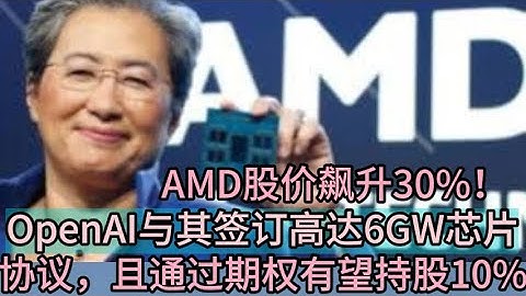 AMD股价飙升30%！OpenAI与其签订高达6GW芯片协议，且通过期权有望持股10%