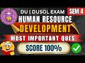 HRD Important Questions 2026 | Human Resource Development (HRD) | B.Com Sem 4 | DU &amp; DUSOL