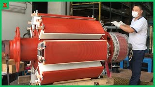 Hypnotic Manufacturing Process Of Electric Motor and Rotor Winding Machine. Engine Assembly Line