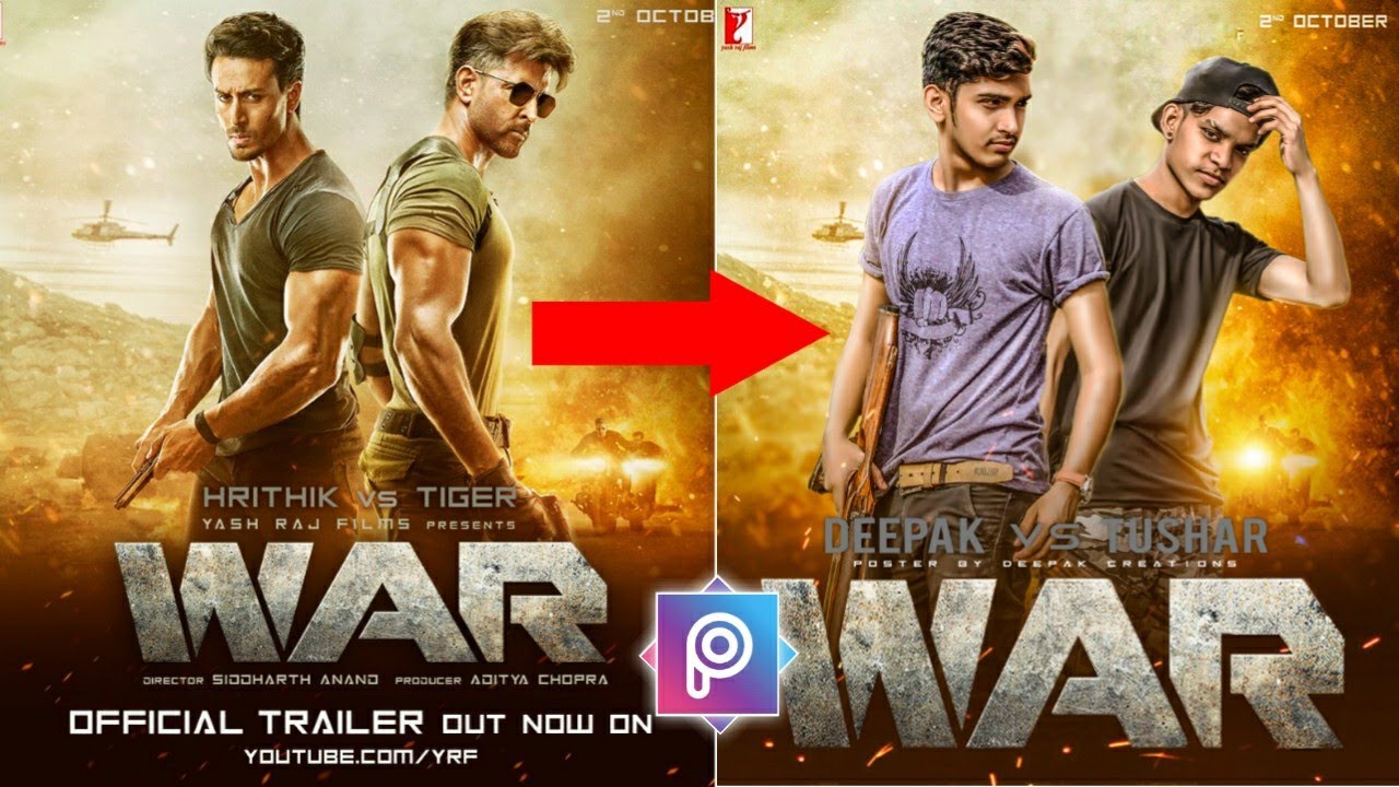 WAR MOVIE Poster Editing Tutorial In Picsart | Hrithik vs Tiger New Movie  Poster Editing Tutorial - YouTube