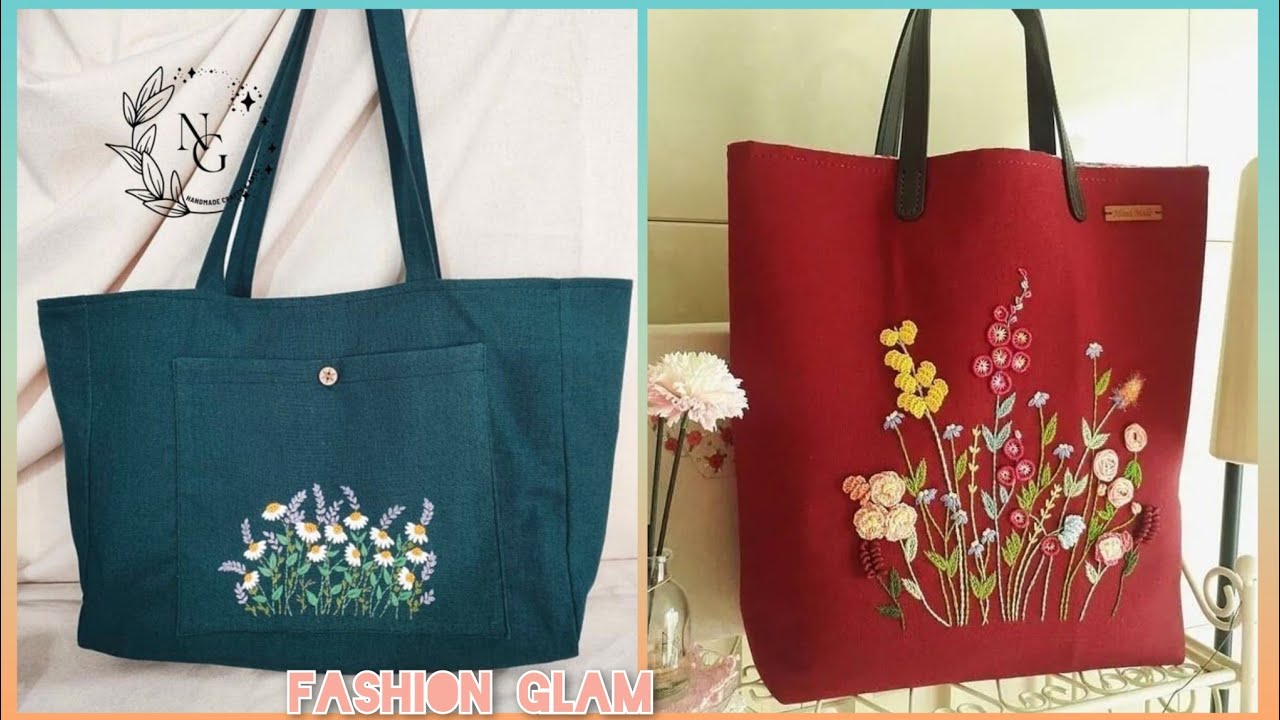 Beautiful Hand Embroidered Cotton Tote Bags Design/Fabric Shopping Bags