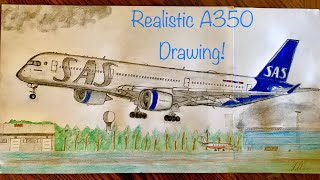 Aviation Geek draws a realistic SAS A350-900. Drawing an airplane speed drawing time lapse