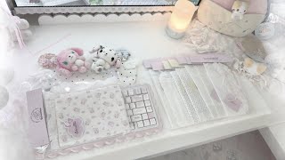 french bow and polka dot star lace embroidery placemat ܤ ᩚ #keyboard #cutecore #setup #gamergirl
