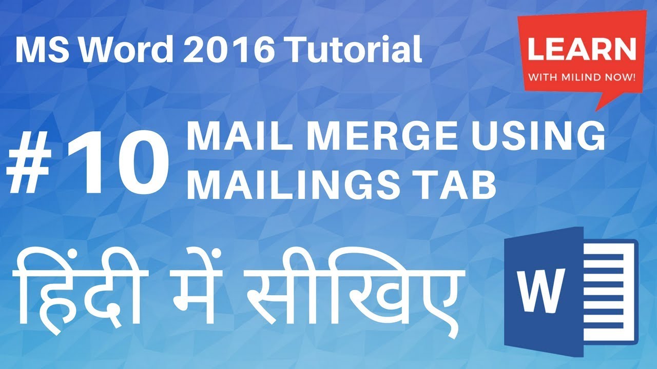 MS Word 2016 Tutorial 10 Mail Merge using Mailings Tab Learn with