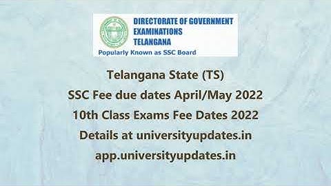 Telangana SSC Fee due dates April/May 2022 - TS 10th Class Exams Fee Dates 2022