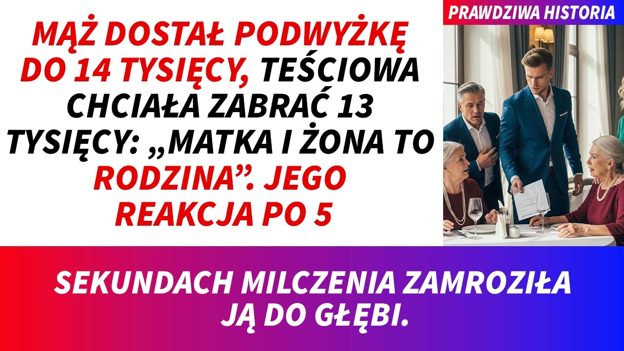 Teściowa zadzwoniła w sam środek naszej kolacji, gdy mąż właśnie ogłosił, że dostał podwyżkę.„Od tego miesiąca będziesz mi przelewał trzynaście tysięcy na przechowanie”„ — powiedziała słodkim...