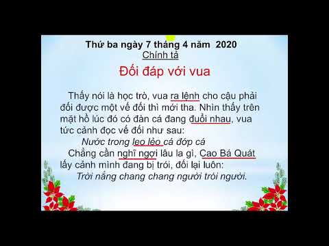 Chính tả khối 3 bài Đối đáp với vua - tuần 24
