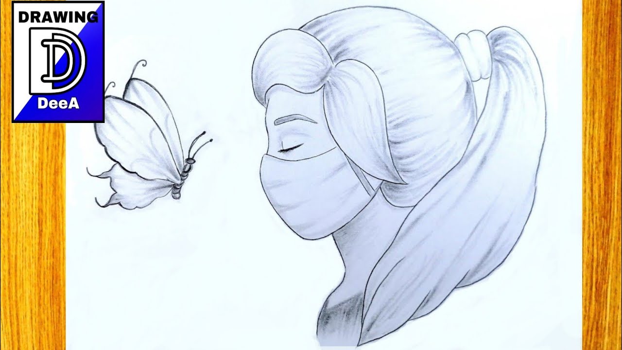 How to draw a girl with mask protection/ Recreation Farjana Drawing