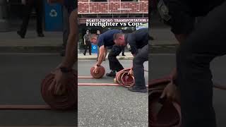 Firefighters vs Cops Hose Rolling Competition 🚒🚔 | Who’s Faster