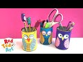 Owl desk tidy  how to make a desk organiser from a recycled tin can and paper