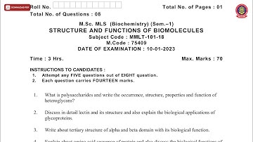 MSC 1ST SEM MLS BIOCHEMISTRY STRUCTURE AND FUNCTIONS OF BIOMOLECULES JAN 2023 | PTU