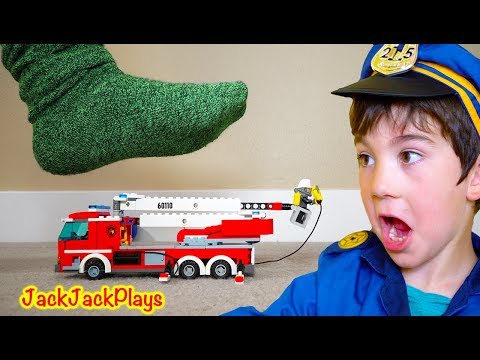 DON'T STEP ON THE LEGO TOYS! Pretend Play Cops and Robbers Skit
