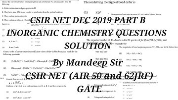 CSIR NET DEC 2019 PART B INORGANIC CHEMISTRY QUESTIONS SOLUTION
