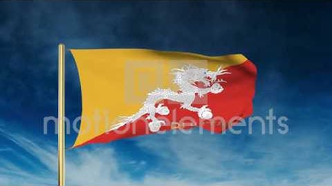 Bhutan Flag Slider Style With Title. Waving In The Wind With Cloud Background An Stock Animation