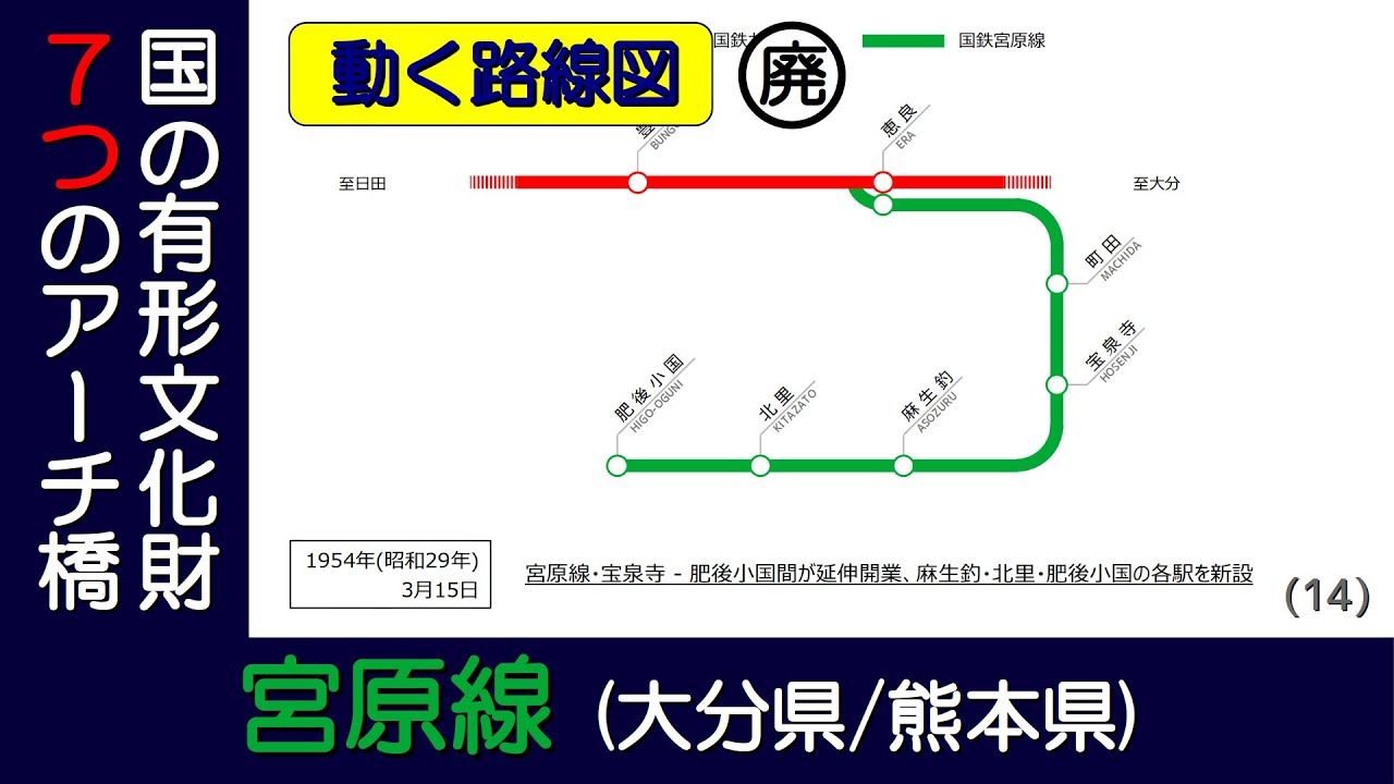 【国鉄宮原線】廃止された鉄道路線の開業から廃止までの変遷を路線図で視覚化【動く路線図/廃線】 - YouTube