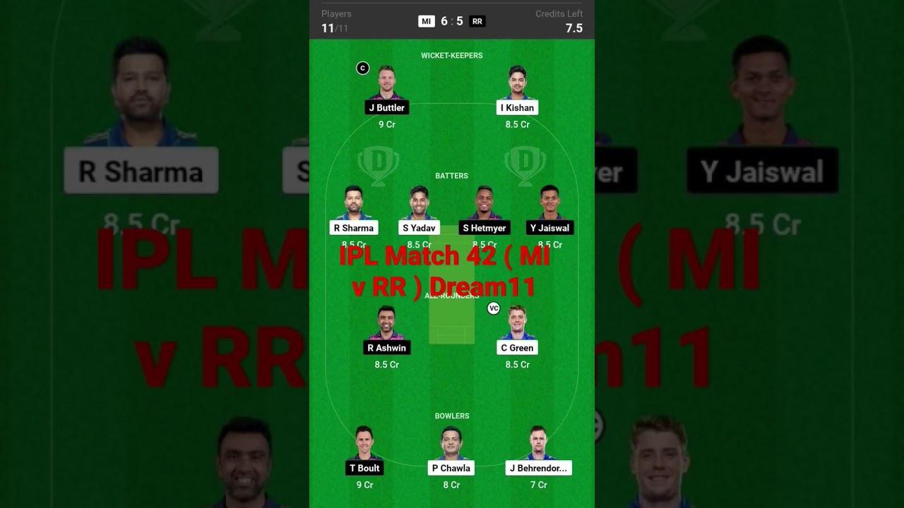 IPL Match 42 ( MI v RR ) Dream11