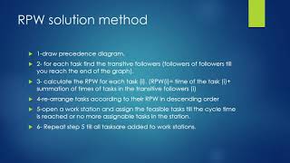 Ranked positional weight method for assembly line balancing (Heuristic method)