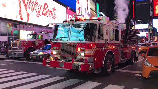 RARE CATCH OF FDNY ENGINE 37 RESPONDING ON 7TH AVENUE IN TIMES SQUARE, MANHATTAN IN NEW YORK CITY.