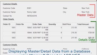 Displaying Master/Detail Data from a Database using Microsoft Report(.rdlc) in ASP.NET