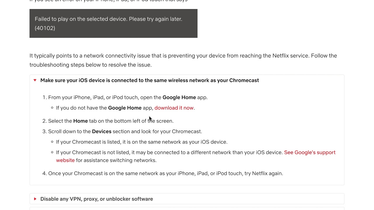 Netflix Failed to play on the selected device 40102 solved