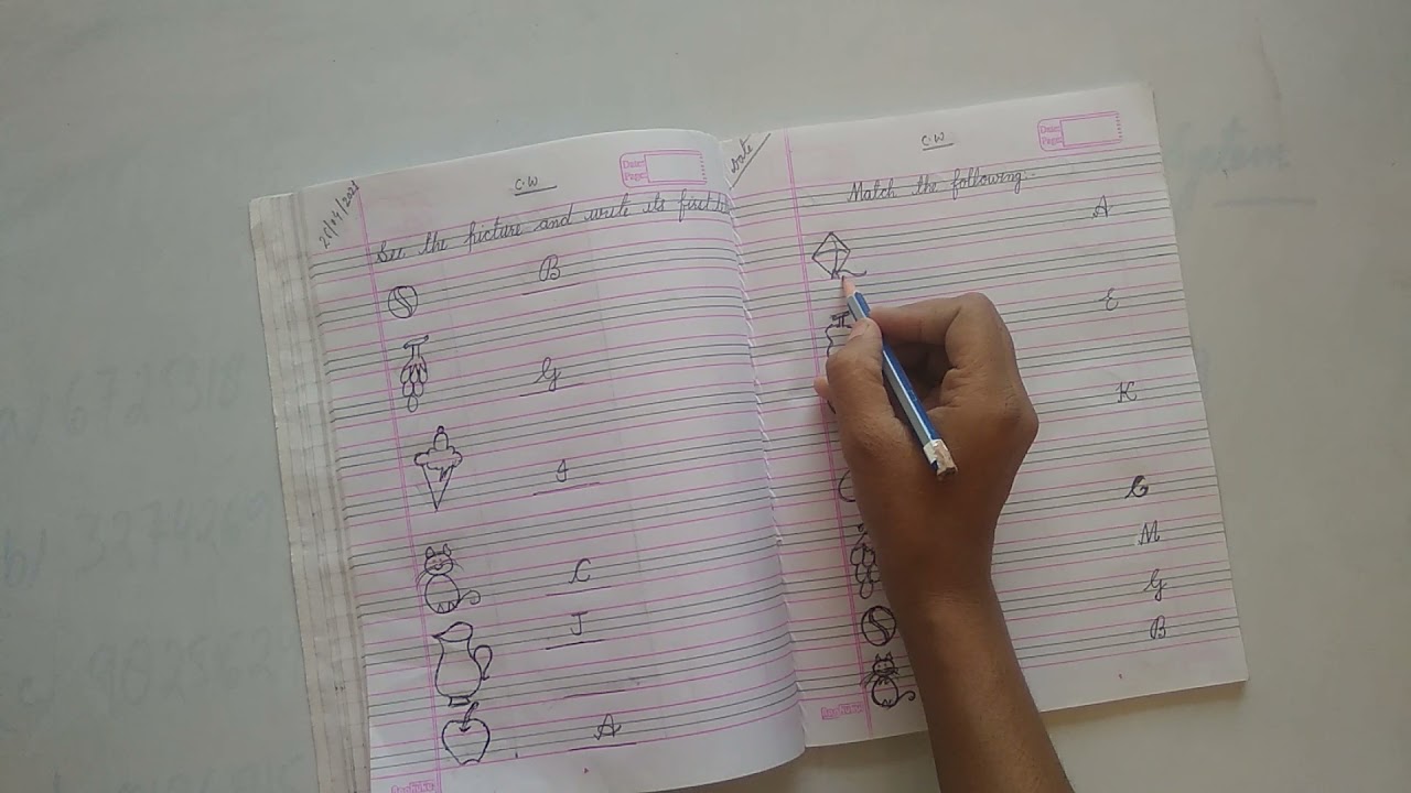 ENGLISH TEXT, CLASS KG-1, MATCH THE FOLLOING, WORK IN COPY