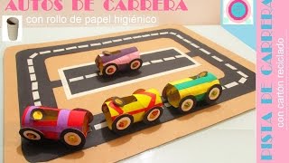 Como hacer autos y pista de carrera-reciclados - car and race track - DIY -carton y rollo de papel